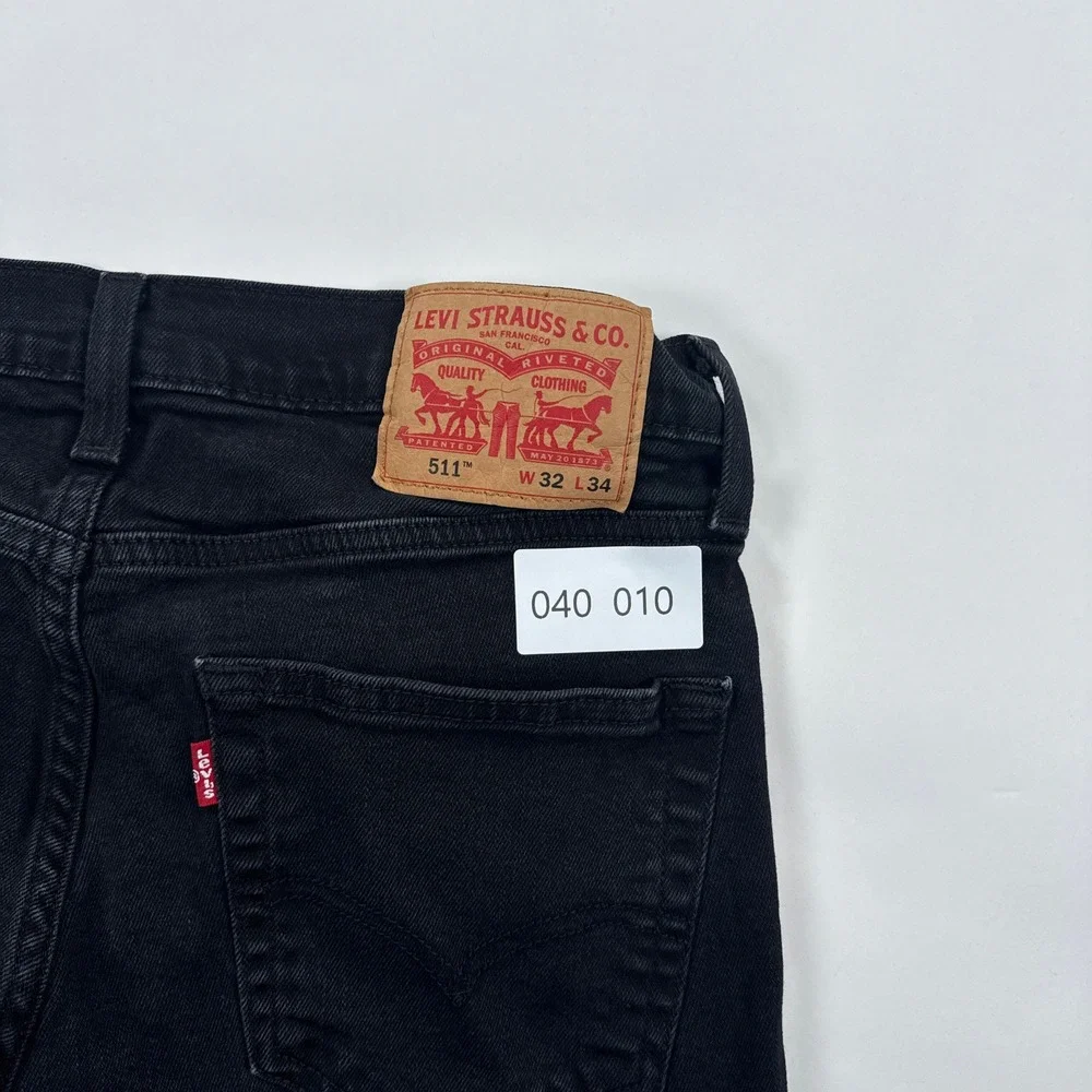 Levis Mens 511 Slim Jeans 32x34 Black Stretch Denim Pants Streetwear Classic